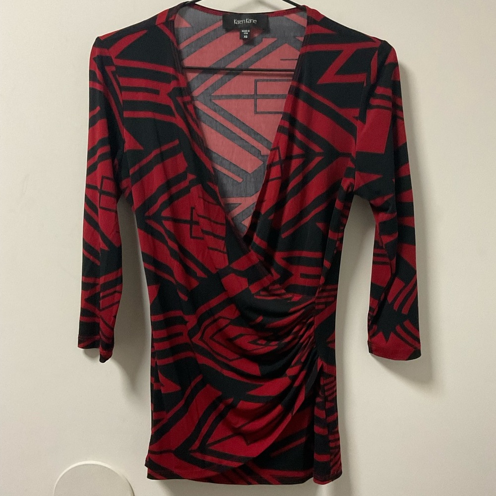 Striking Red & Black Karen Kane Cool Comfort Material Top!